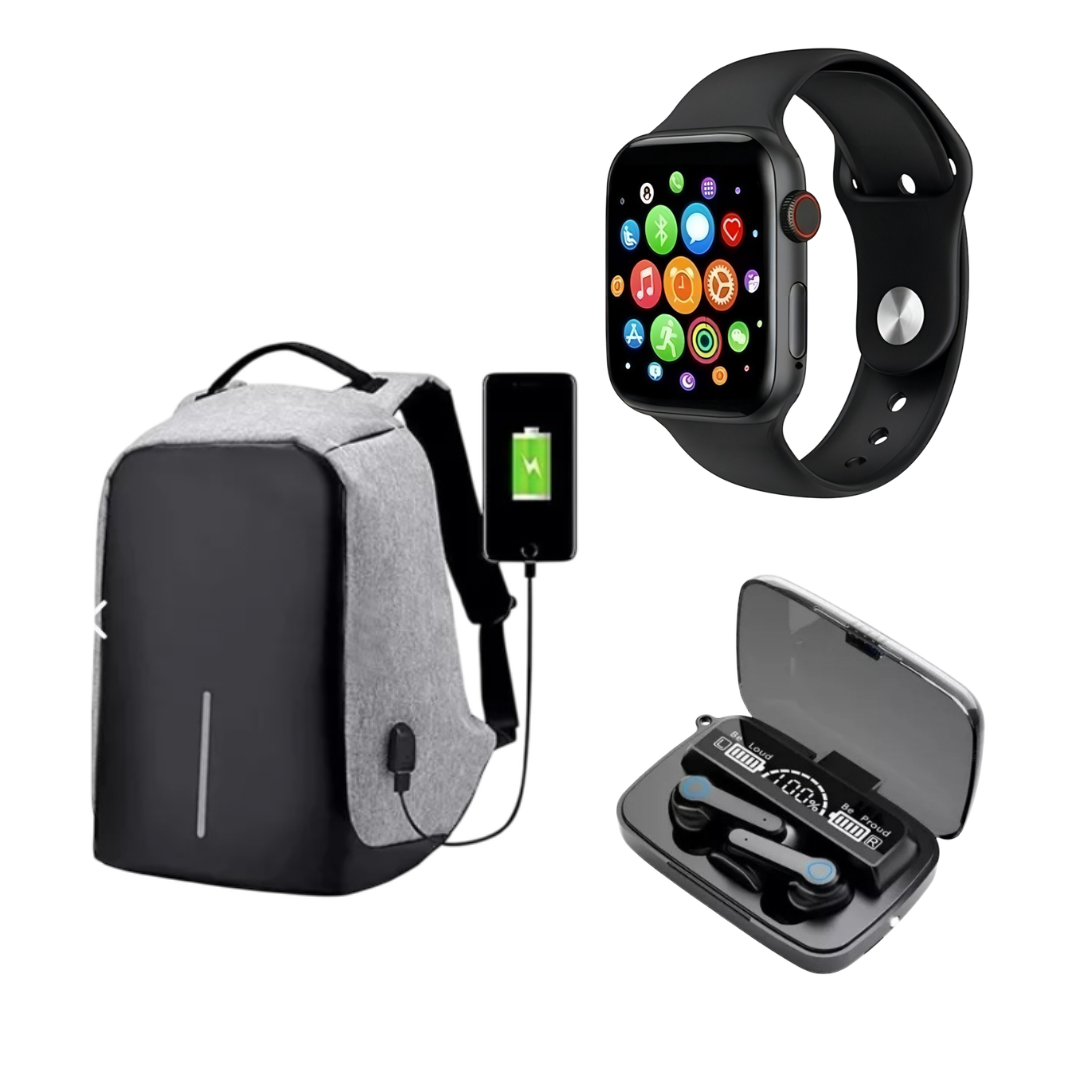 Combo Smart Seguro (Maletin antirobo+Smartwatch+ Audifonos)