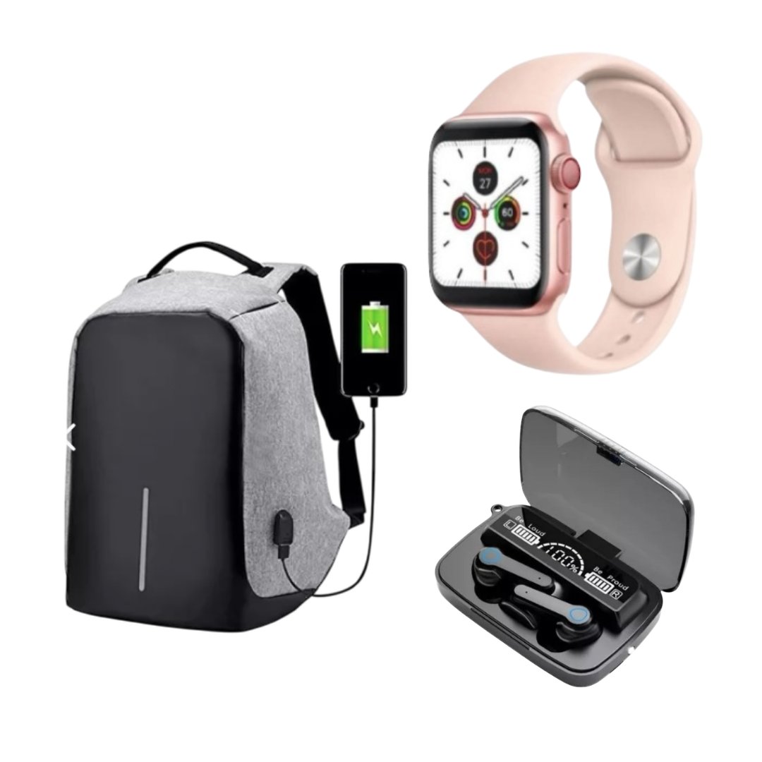 Combo Smart Seguro (Maletin antirobo+Smartwatch+ Audifonos)